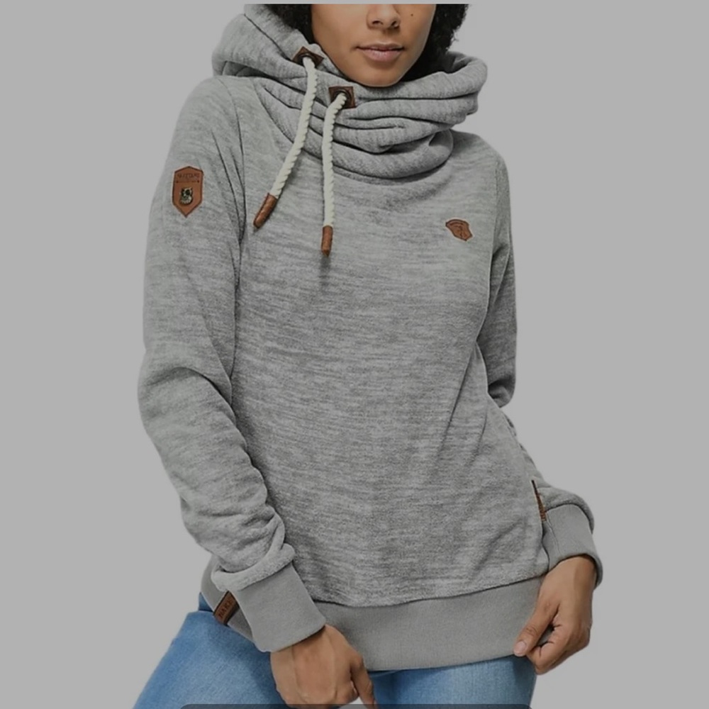 Naketano Signature Gray Cowl Neck Hooded Sweatshirt size L